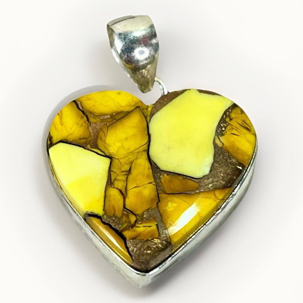 Sterling Silver Southwestern Style Honey Dahlia Turquoise Heart Pendant 6g